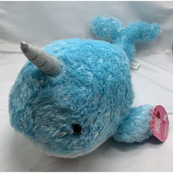 Unicorn Whale Narwhal Plush Stuffed Animal Toy Blue Hug Me Valentines 20" - Picture 3 of 14